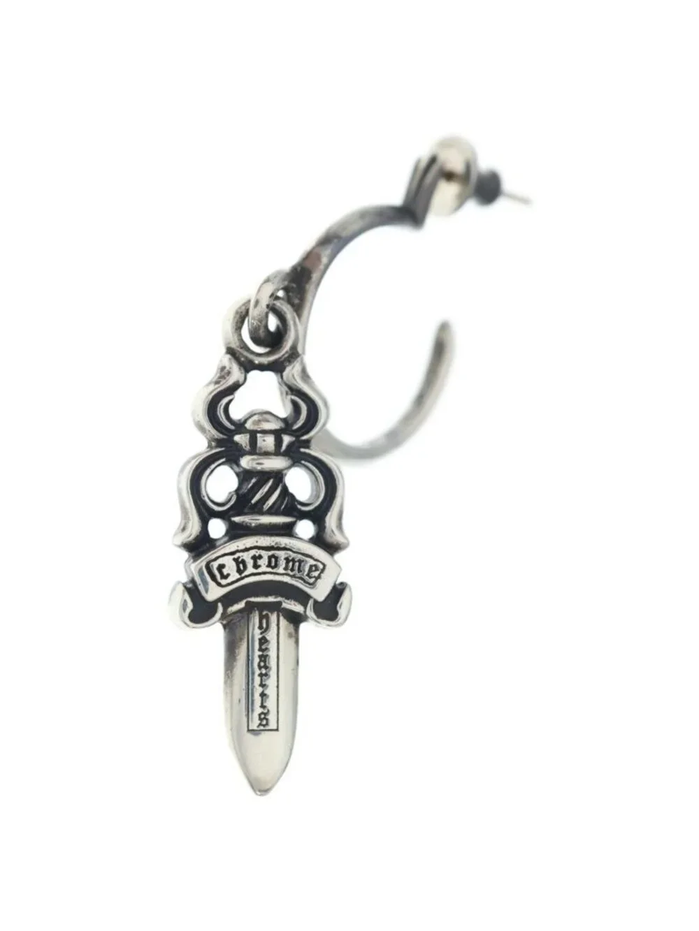 Chrome Hearts No 5 Dagger Hoop Earrings Silver